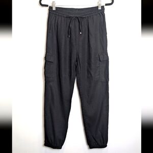 Black Linen Blend Cargo Joggers
